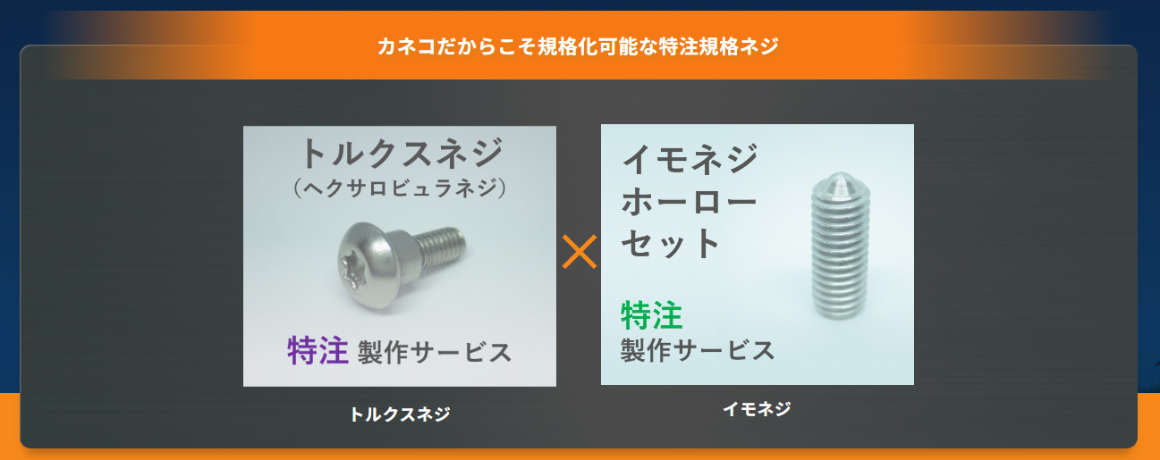 「トルクス穴で様々な先端形状のイモネジがほしい...」、そのお悩み、カネコにお任せ！