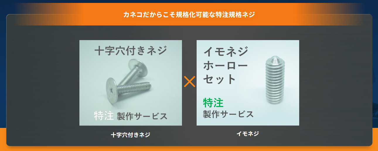 「十字穴で様々な先端形状のイモネジがほしい...」、そのお悩み、カネコにお任せ！