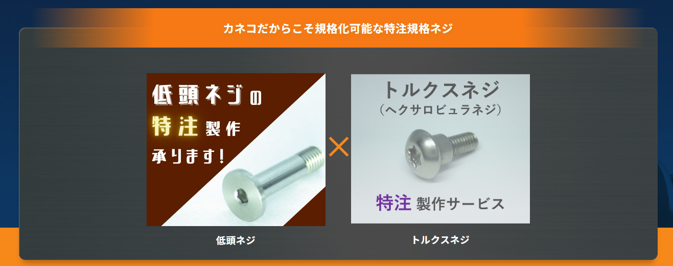 「美観性に優れた低頭かつトルクス穴の付いたネジが欲しい...」、そのお悩み、カネコにお任せ！